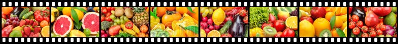 Cadre large sous la forme de bande de film avec des fruits et légumes illustration de vecteur Cadre large sous la forme de bande de film avec des fruits et légumes illustration de vecteur