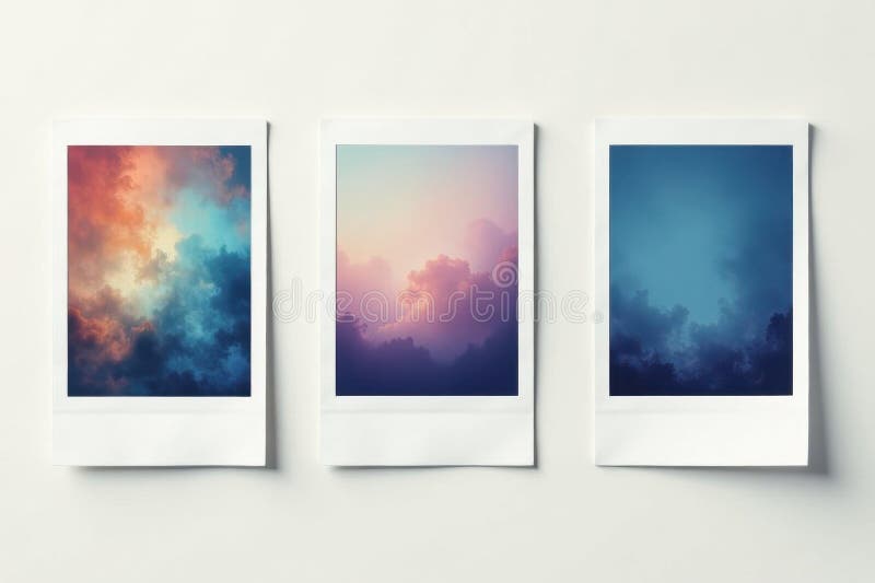 Cadre polaroide albe necompletate aranjate într-o linie pe o suprafață instantanee de linie de fundal neutră vector illustration