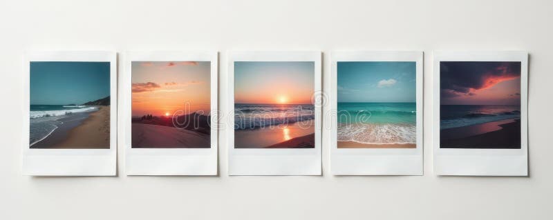 Cadre polaroide albe necompletate aranjate într-o linie pe un fundal neutru polaroid izolat vector illustration
