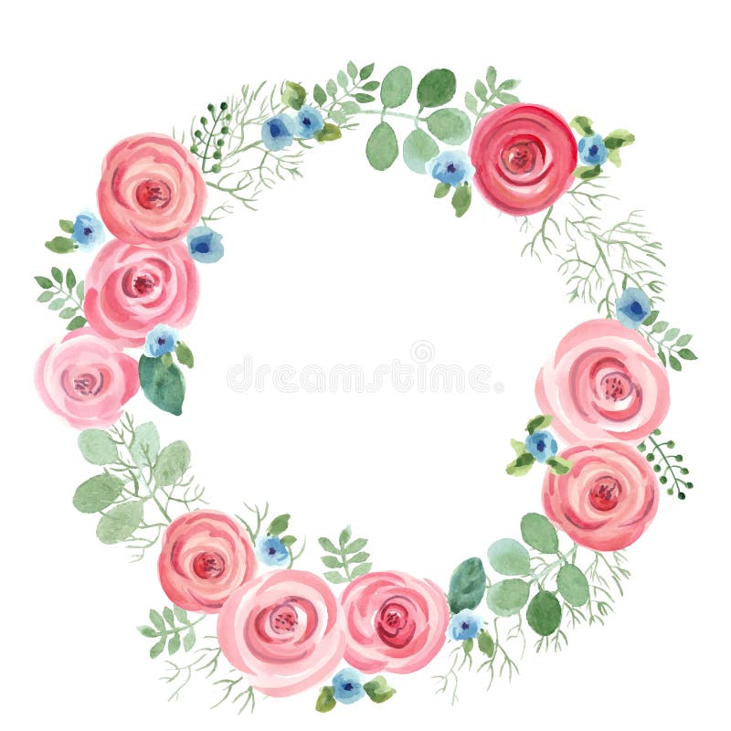Cadre rond de feuille et de roses d'aquarelle illustration libre de droits Cadre rond de feuille et de roses d'aquarelle illustration libre de droits