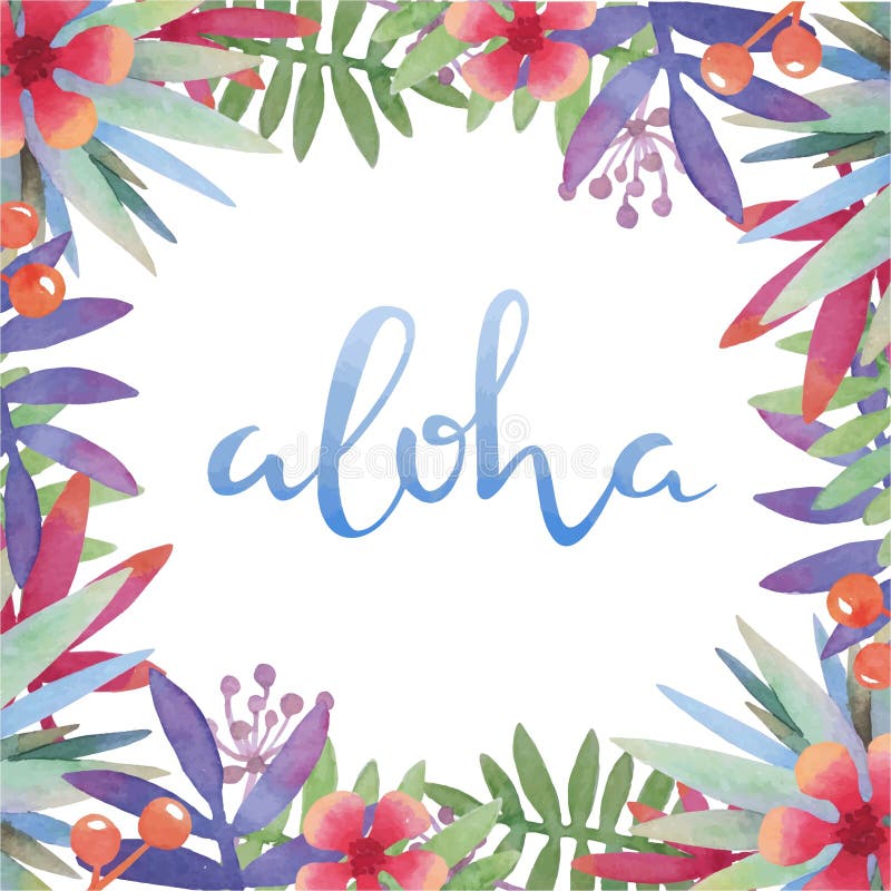 Cadre tropical botanique d'aquarelle avec la salutation d'Hawaï illustration de vecteur Cadre tropical botanique d'aquarelle avec la salutation d'Hawaï illustration de vecteur
