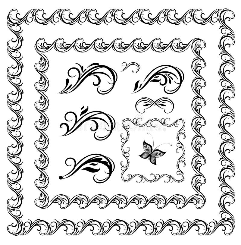 Cadres de cru, frontières et éléments calligraphiques de conception pour la conception héraldique et l'épousant, labels de mode, illustration stock Cadres de cru, frontières et éléments calligraphiques de conception pour la conception héraldique et l'épousant, labels de mode, illustration stock
