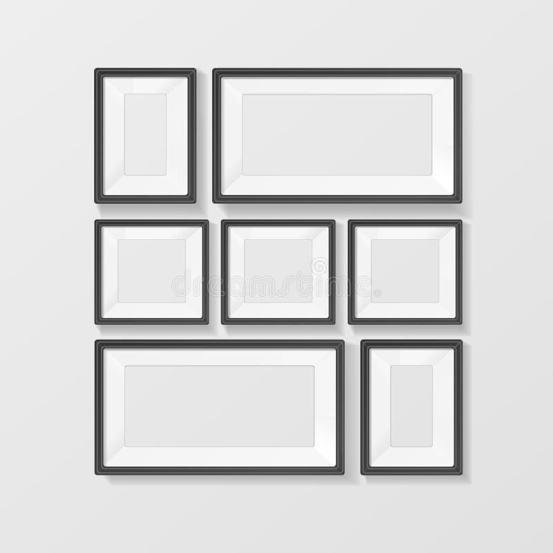 Ensemble de cadres photo noirs réalistes. Vecteur illustration stock