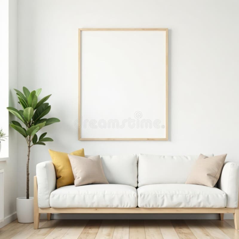 Cadru alb alb din lemn pe perete alb Design interior minimalist design alb cameră vector illustration