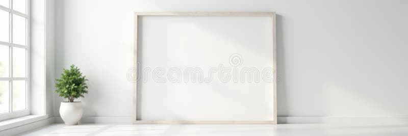 Cadru alb alb din lemn pe perete alb Design interior minimalist Cadru alb minim vector illustration