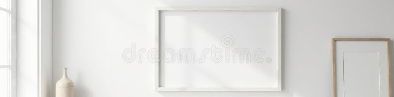 Cadru alb alb din lemn pe perete alb Fundal decor minim pentru acasă simplu stock illustration