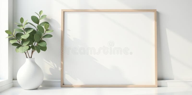 Cadru alb alb din lemn pe perete alb Fundal interior minimalist încadrat fond alb royalty free illustration