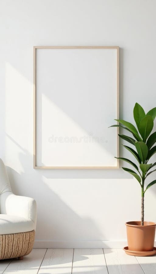 Cadru alb alb din lemn pe perete alb Cadru minim de design interior mockup fundal alb royalty free illustration