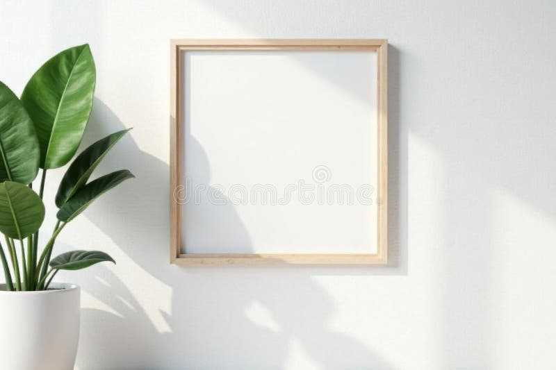 Cadru alb alb din lemn pe un perete alb, o artă în stil minimalist stock illustration