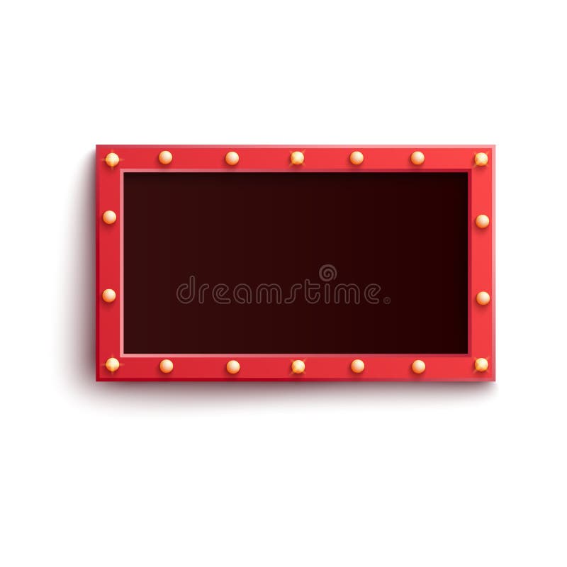 Cadru alb dreptunghiular rotunjit, cu becuri luminoase în stil realist. vector illustration