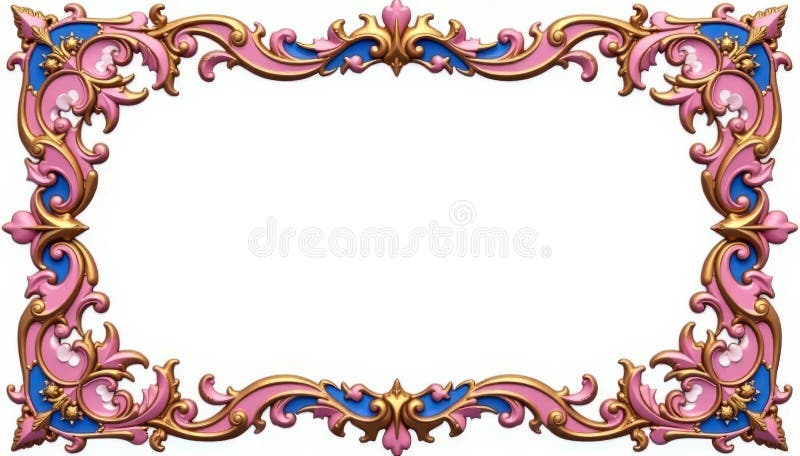 Cadru de aur albastru roz complicat Cadou alb de fond lucios izolat royalty free illustration