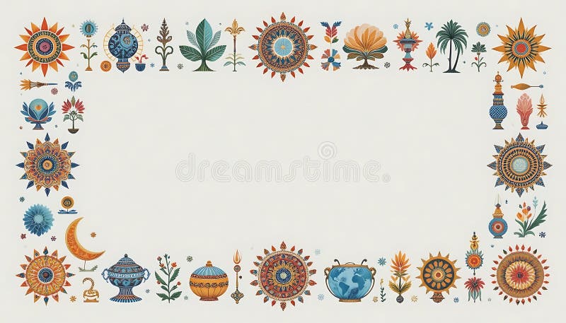 Cadru decorativ colorat cu Sun Moon și elemente florale royalty free illustration