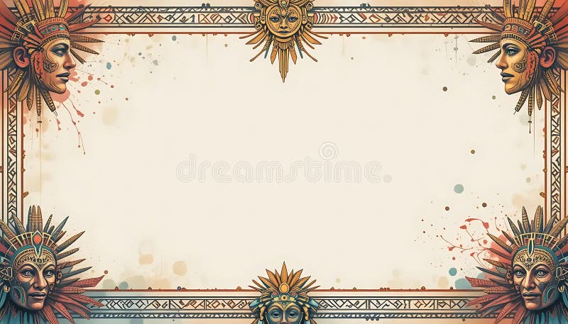 Cadru inspirat aztec cu model etnic și decorarea măștii royalty free illustration