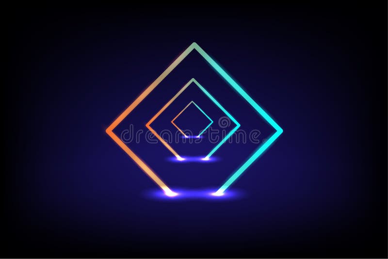 Cadru pătrat digital albastru neon pe un fundal albastru închis conectivitate high tech și concept de rețea futurist stock illustration