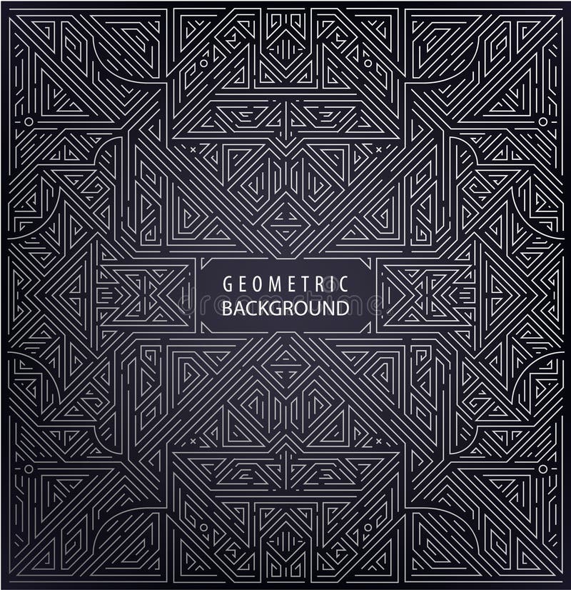 Cadru retrogeometric retrogeometric retrometric al chenarului abstract al vectorului. ornament argintiu pe fond negru vector illustration