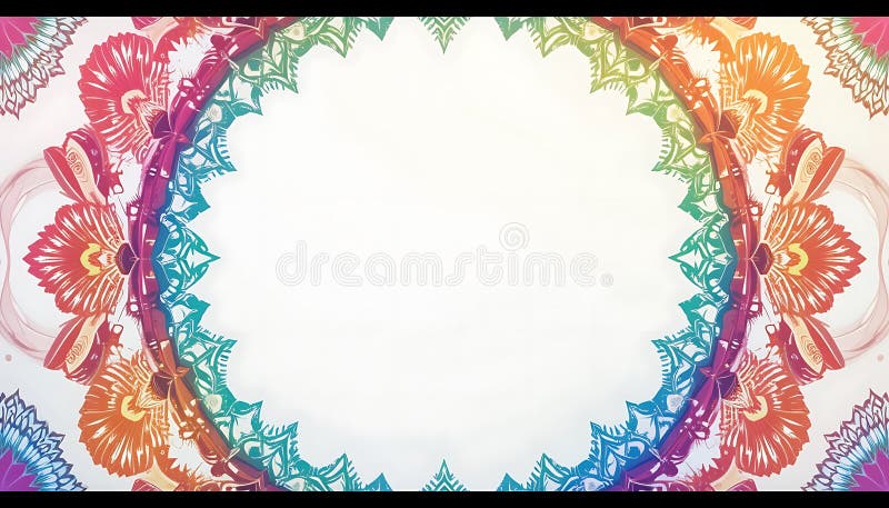 Cadru vibrant Rainbow Mandala cu spațiu gol pentru text sau design royalty free illustration