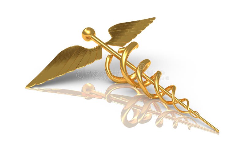 Caduceus in gold- griechischem Symbol Hermess - Stift mit Schlange