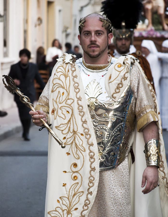 LUQA, MALTA - APR10 - Man dressed as Emperor or Caesar of the Roman Empire April 10, 2009