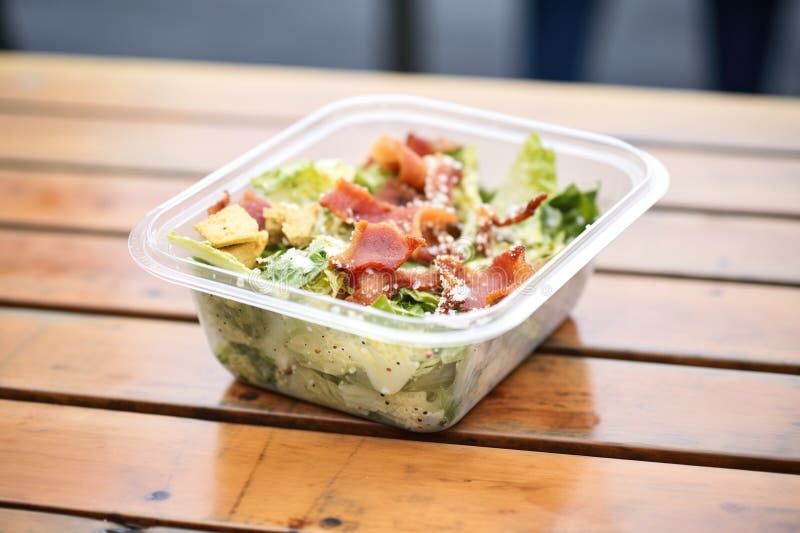 Caesar Salad in a Takeaway Container for Delivery Stock Photo Image