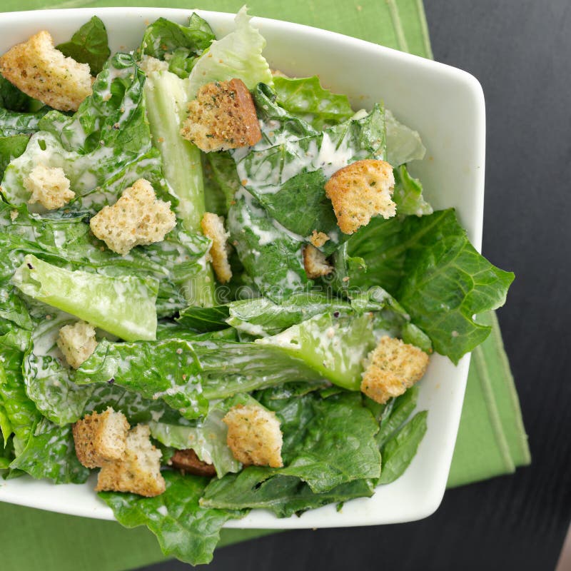 Caesar salad top down view royalty free stock image