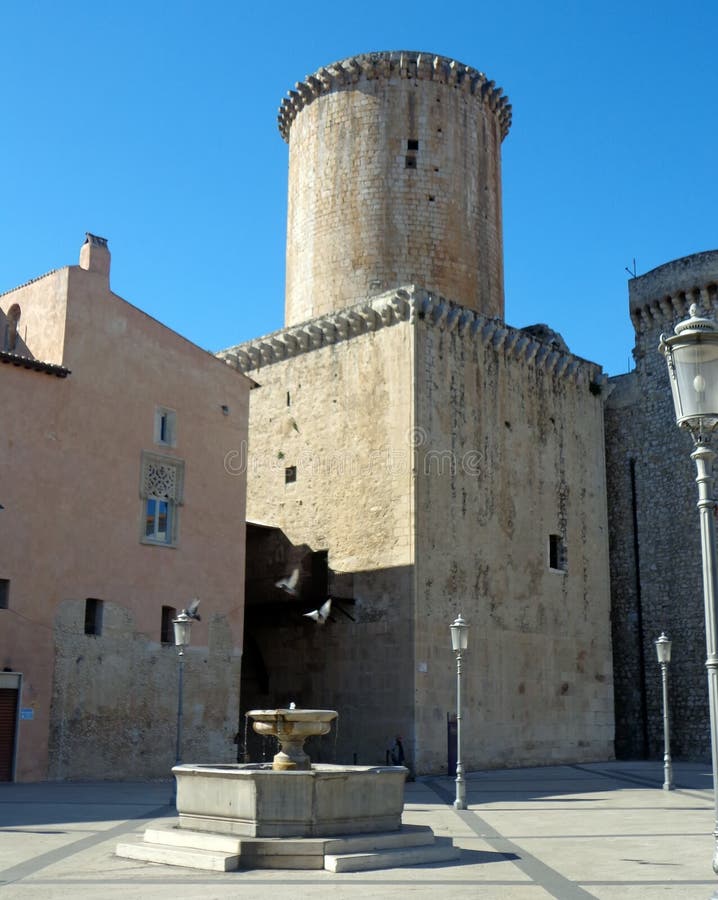 Fondi, Italy - 10 june 2013: Baronial Caetani Castle built in 1319. Fondi`s urban core is located in the south pontino halfway between Rome and Naples. Fondi, Italy - 10 june 2013: Baronial Caetani Castle built in 1319. Fondi`s urban core is located in the south pontino halfway between Rome and Naples.