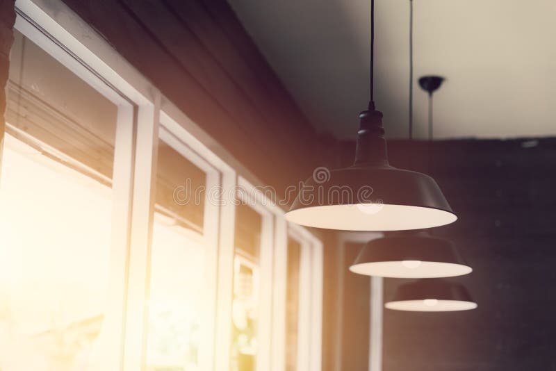 Windows and hanging light. stock image. Image of interior - 95983329