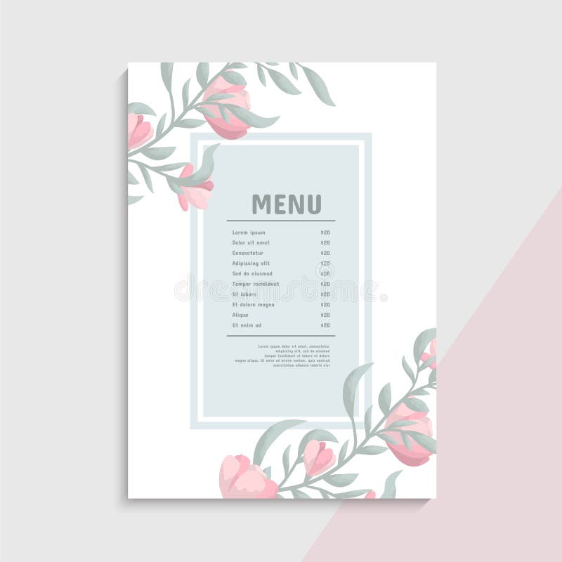 Cafe Menu, Template Design with Flowers. Vector Illustration Stock