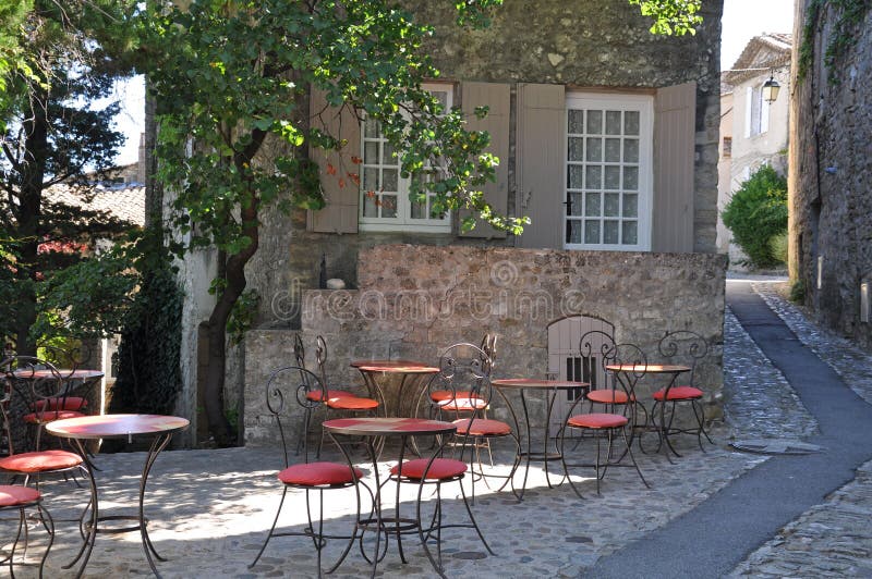 A Cafe in a Pretty French Village Stock Image - Image of provence, roof