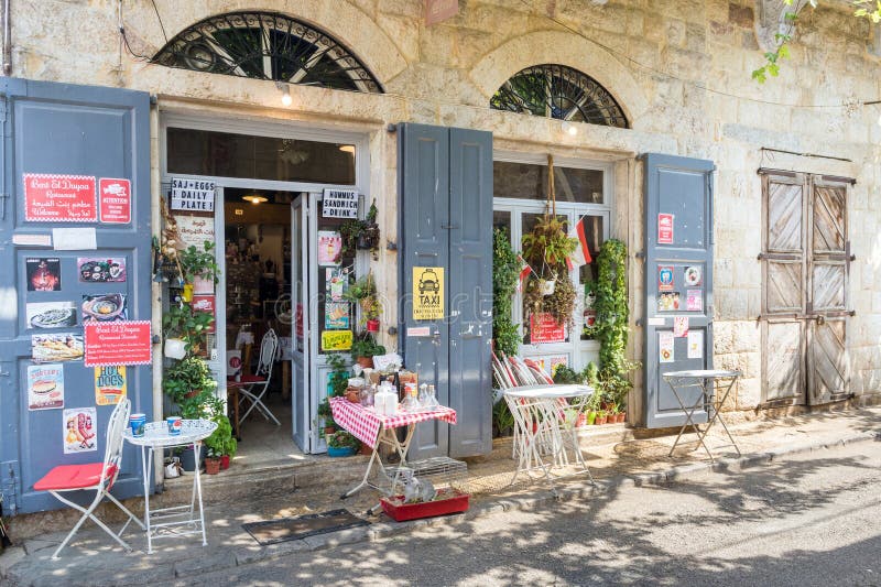 View of Bent el Dayaa cafe restaurant in the old souk of Douma, traditional Lebanese village, Lebanon