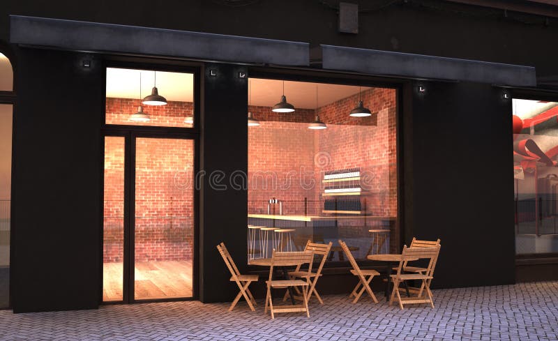 Download Cafe Facade Mockup Showing Displays And Awning Stock ...