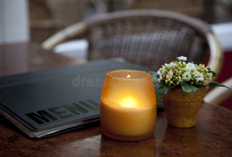 Cafe table with candle royalty free stock image