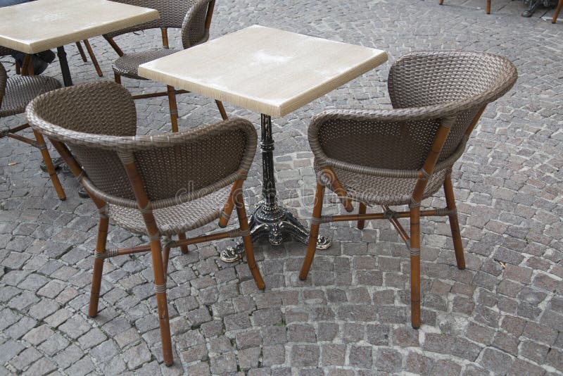 Cafe Table and Chairs stock photo. Image of wood, terrace 87896840