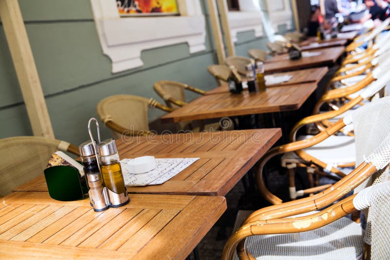 Cafe table on a street in Prague, Czech Republic. royalty free stock photos Cafe table on a street in Prague, Czech Republic. royalty free stock photos