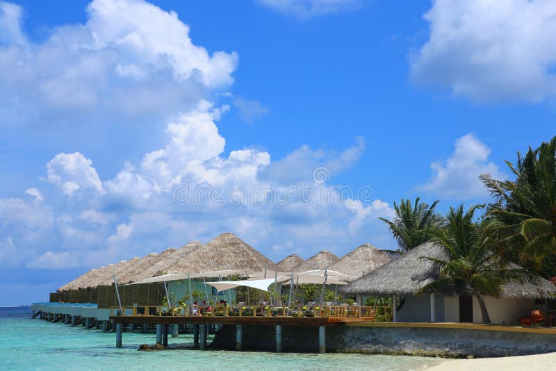 Cafe on tropical Maldives island - nature travel background royalty free stock images Cafe on tropical Maldives island - nature travel background royalty free stock images