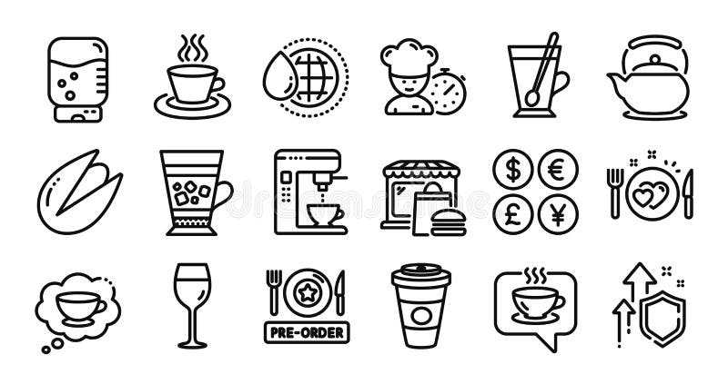 Cafea frappe și pictograme linie de cafea de decolare setate. vector vector illustration