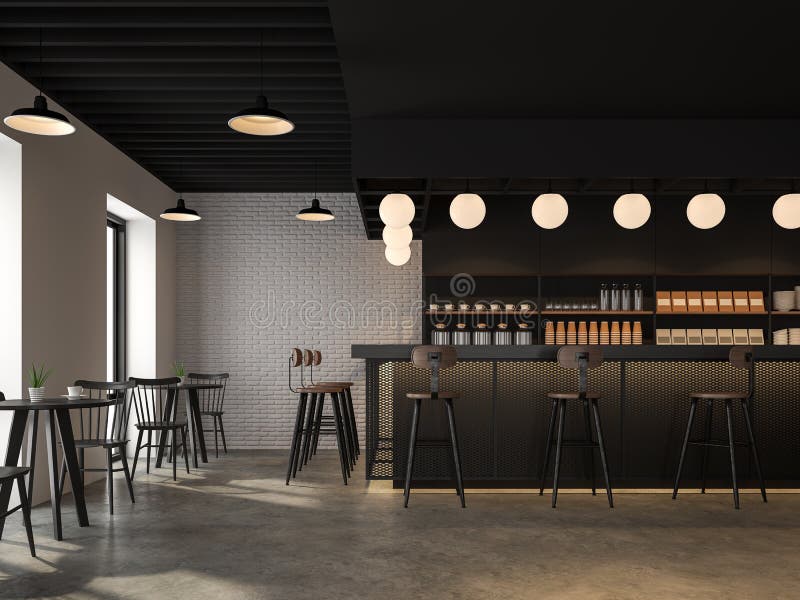 CafeterÃ­a con renderizado en 3d estilo loft industrial