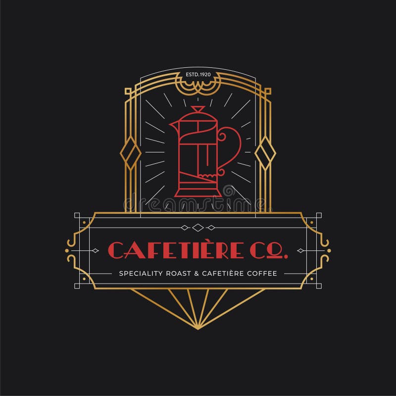 Cafetiere art deco retro emblema vector illustration