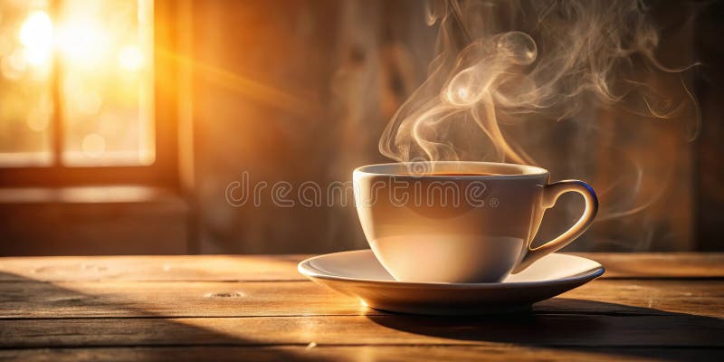 Caffè aromatico al mattino cucito su rustico di legno per finestra con luce solare. Generative AI royalty illustrazione gratis