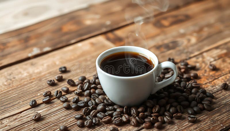 Caffè e fagioli in legno di stampo aromatico Foto generative AI illustrazione di stock