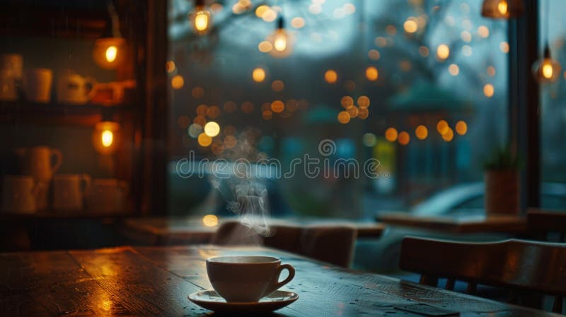 Caffè freddo in un ristorante rumoroso e caldo con una tazza accesa illustrazione vettoriale