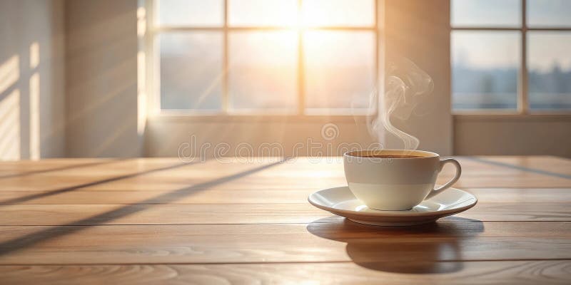 Caffè mattutino aromatico su tavolo di legno con luce solare che passa attraverso la finestra. Generative AI royalty illustrazione gratis