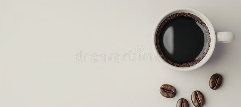 Caffè nero caldo con chicchi di caffè su fondo bianco illustrazione di stock