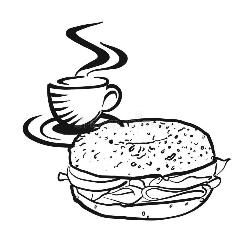 Caffè o tè con il logo del bagel illustrazione vettoriale Caffè o tè con il logo del bagel illustrazione vettoriale