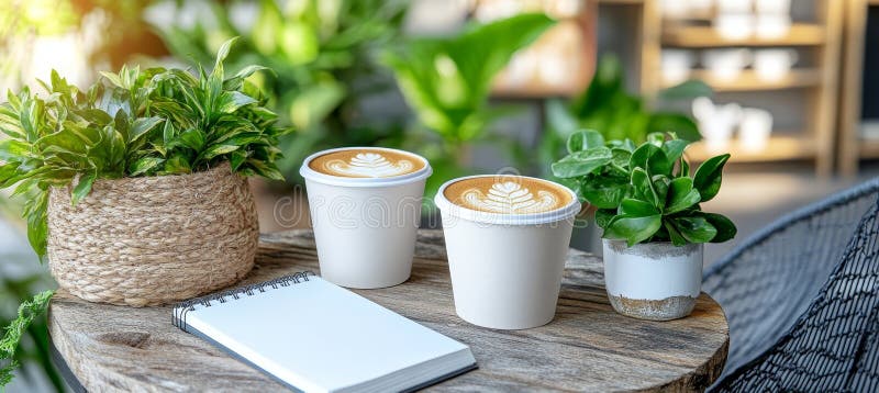 Caffè rompe ispirazione rustico tavola calda con caffè e piante di schizzo alla luce naturale royalty illustrazione gratis