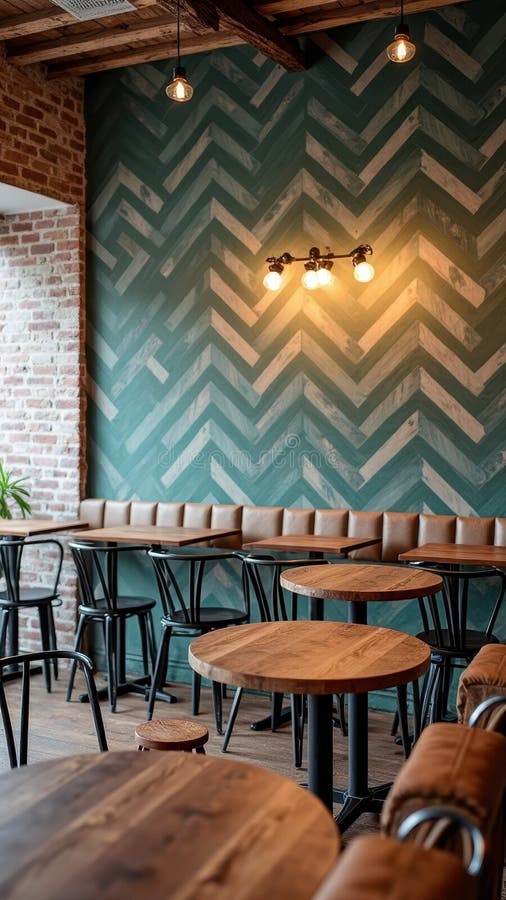Caffè rustica all'interno con mobili di legno e pareti di cammello illustrazione vettoriale