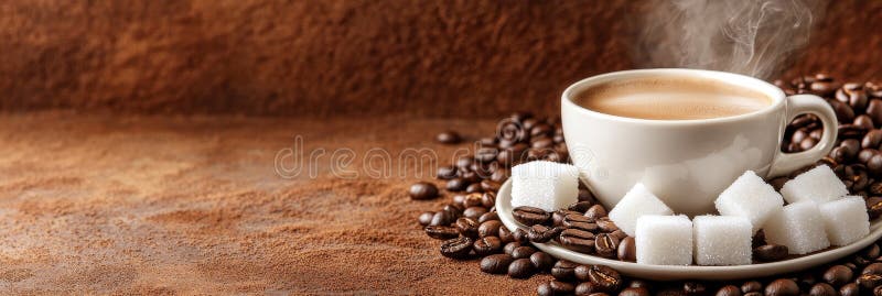 Caffé bollente su fondo scuro rituale mattutino aromatico con caffé arabica e zucchero illustrazione di stock