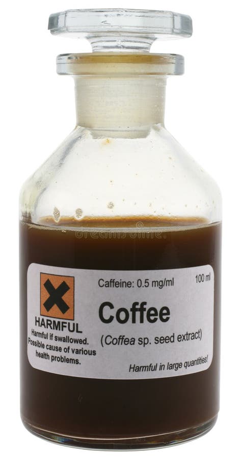 Conceptual photo of coffee, represented as a dangerous chemical. With clipping path. Although it is considered as a safe drink in moderate quantities, excessive consumption can increase the risk of developing the coronary heart disease, hearburn, and high blood pressure. Conceptual photo of coffee, represented as a dangerous chemical. With clipping path. Although it is considered as a safe drink in moderate quantities, excessive consumption can increase the risk of developing the coronary heart disease, hearburn, and high blood pressure.