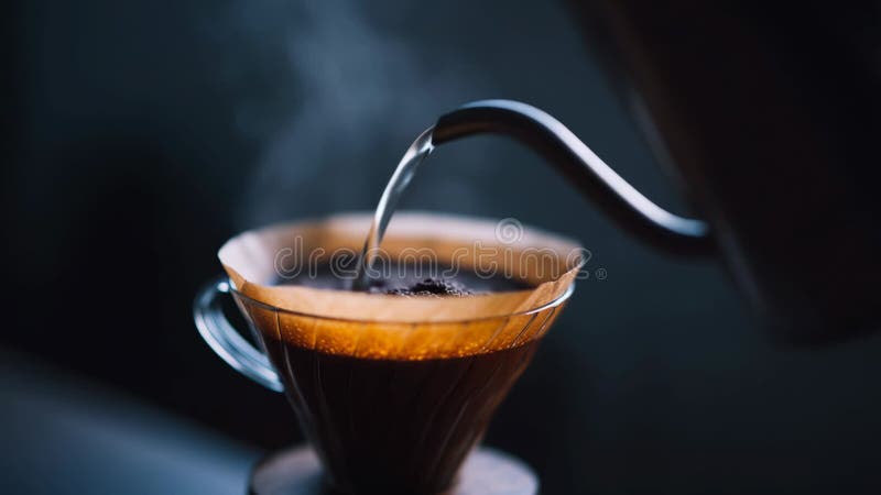 Café aromatique brassant avec une technique d'étouffement dans un cadre chaleureux illustration libre de droits