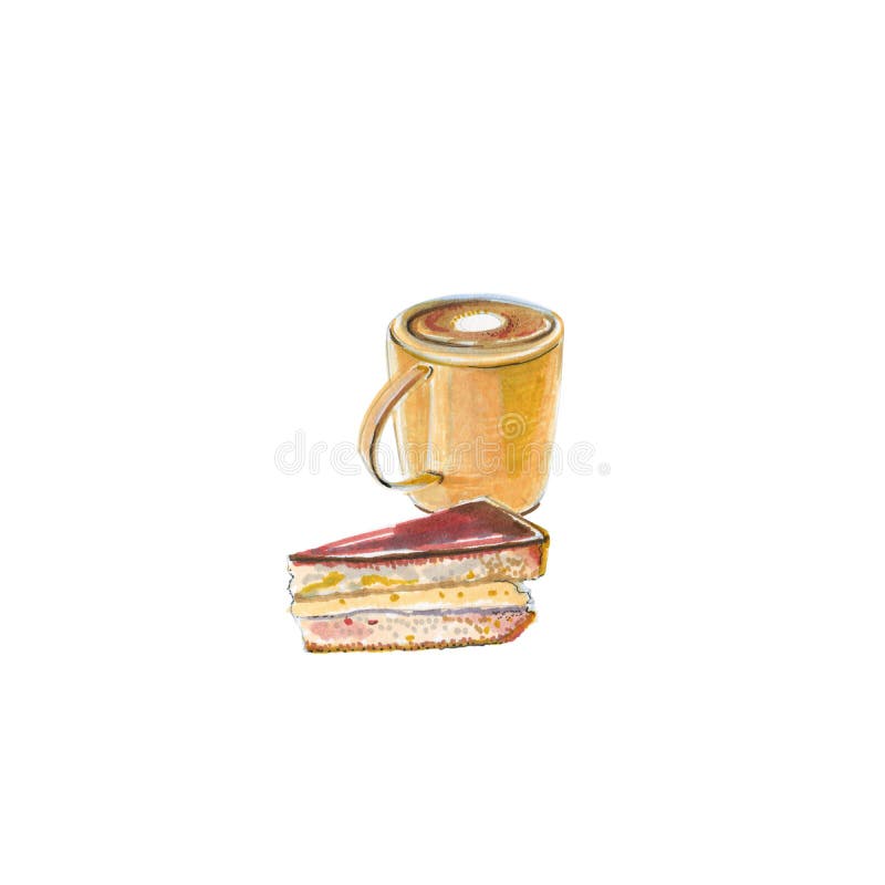 Café branco plano torta de boston creme ilustração royalty free
