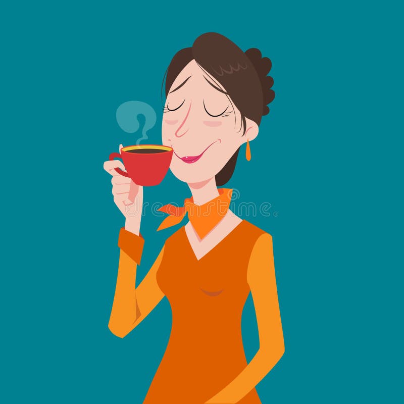 Café de consumición de la empresaria joven, tiempo de la rotura de té en oficina brillante libre illustration Café de consumición de la empresaria joven, tiempo de la rotura de té en oficina brillante libre illustration